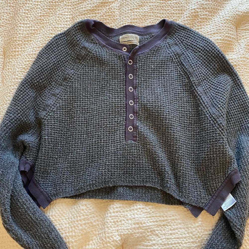 UO Cropped Thermal Henley Sweater